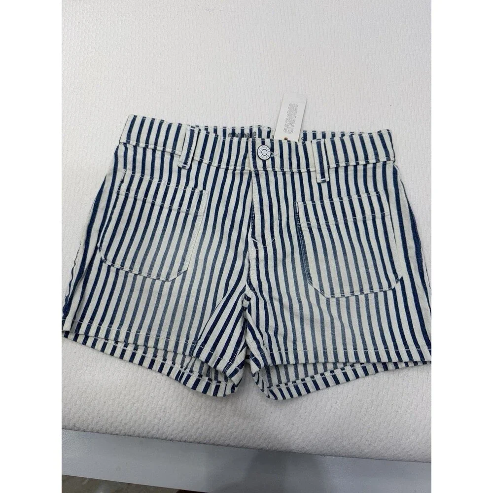 Gymboree Girls Size 8 Blue White Striped Denim Shorts NWT Adjustable Waist